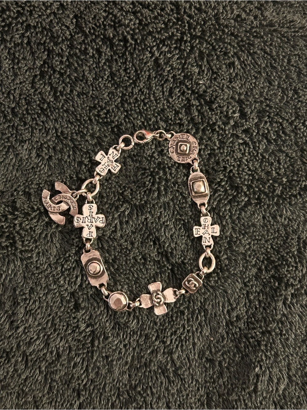 CHANEL 99A Vintage Plated Silver Charm Bracelet